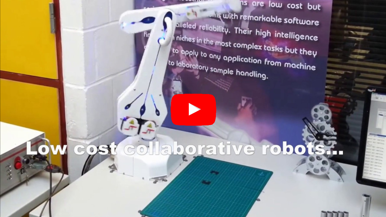 VIDEO: Low cost collaborative robots; bench top industrial robot arms.